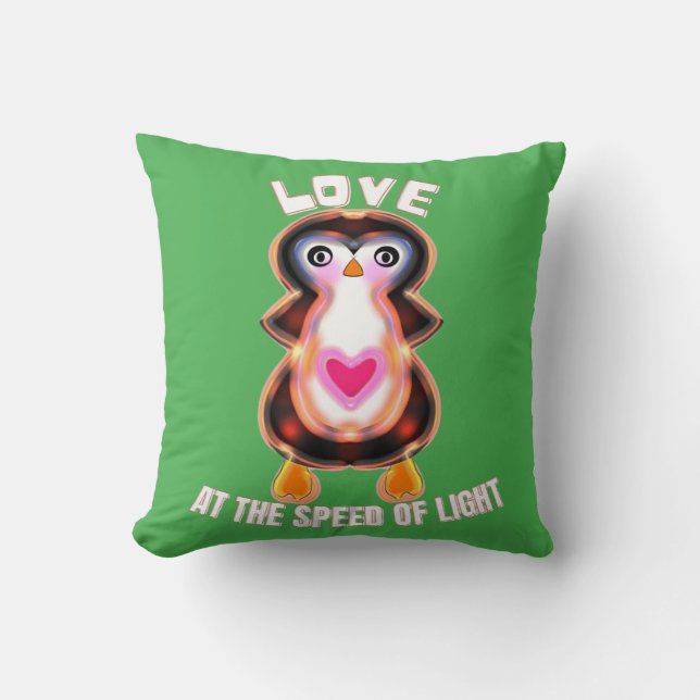 Almofada Pinguim Presente Amor à Velocidade da Luz (Frente)