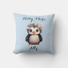 Almofada Pinguins Cutis com Nome das Flores e Azul Monogram