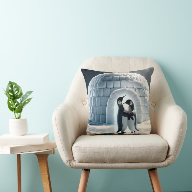 Almofada Pinguins Dançando Lentamente Ao Lado de um Igloo (Cadeira)