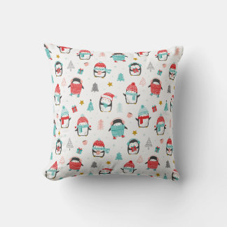 Almofada Pinguins de natal bonitos em branco