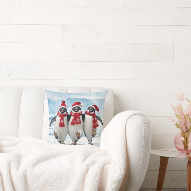 Almofada Pinguins de Natal Dançando no Glaciar Ártico (Sofá)