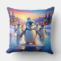 Pinguins Fofos de Chapéus de Inverno no Gelo Conge