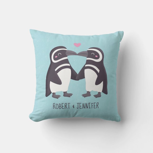 Almofada Pinguins Fofos se Beijando, Casal para a Vida (Frente)