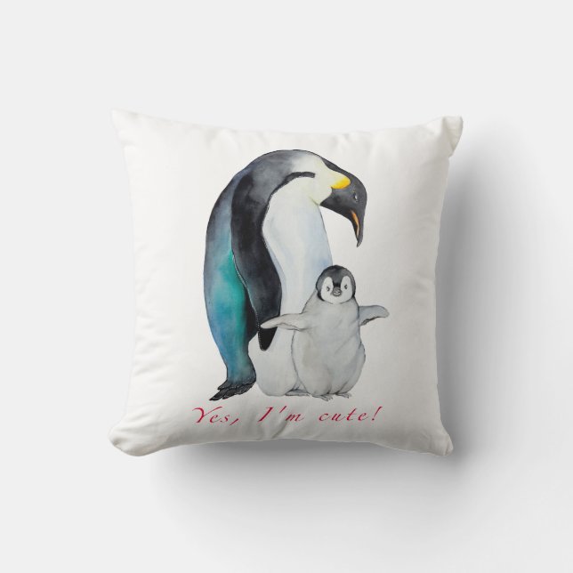 Almofada Pinguins imperadores de aquarela (Frente)