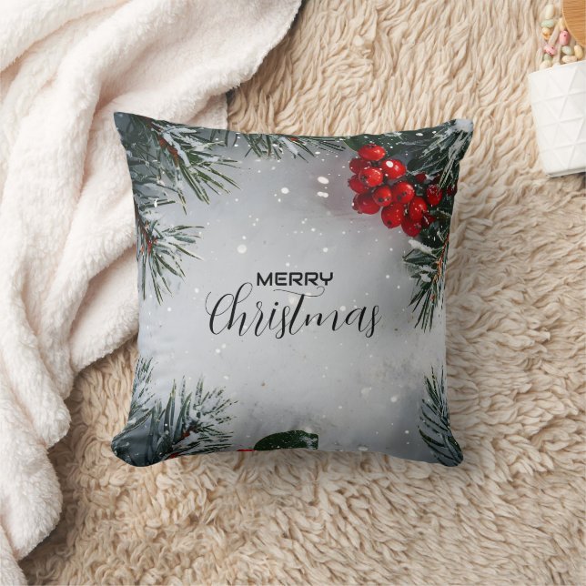 Almofada Pinheiro Coberto De Neve, Holly Berries, Não Foto (Cobertor)