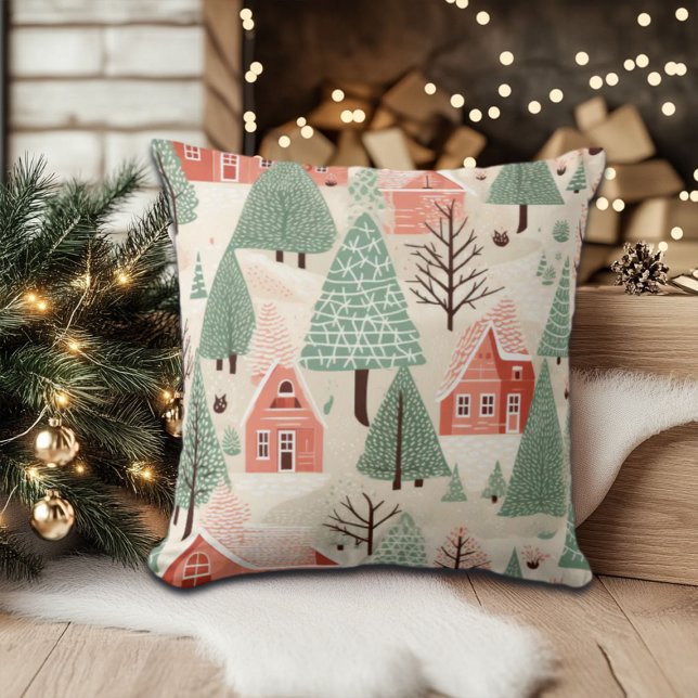 Almofada Pinheiro de Rosa claro Verde Sage Telhados e Árvor (Criador carregado)