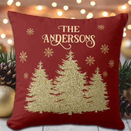 Almofada Pinheiros Dourados Flocos de Neve Dourados