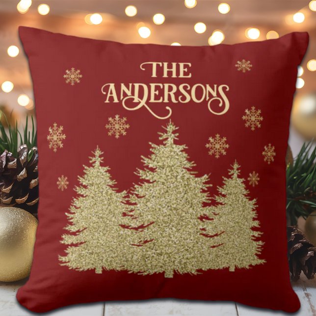 Almofada Pinheiros Dourados Flocos de Neve Dourados (Criador carregado)