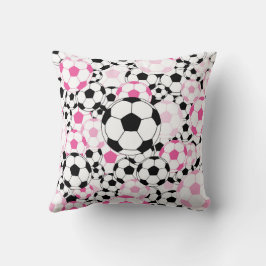 Almofada Pink and Black Soccer Ball Sports Fan Throw Pillow