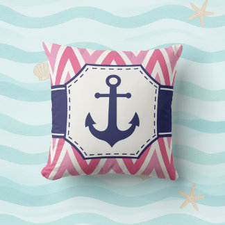 Almofada Pink and Navy Anchor Throw Pillow