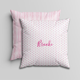 Almofada Pink and White Watercolor Stripes Hearts & Rainbow