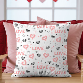 Almofada Pink Black Heart Art Pillow Cute I Love You Gift