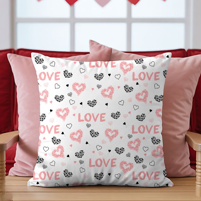 Almofada Pink Black Heart Art Pillow Cute I Love You Gift (Pink Black Heart Art Pillow Cute I Love You Gift

)