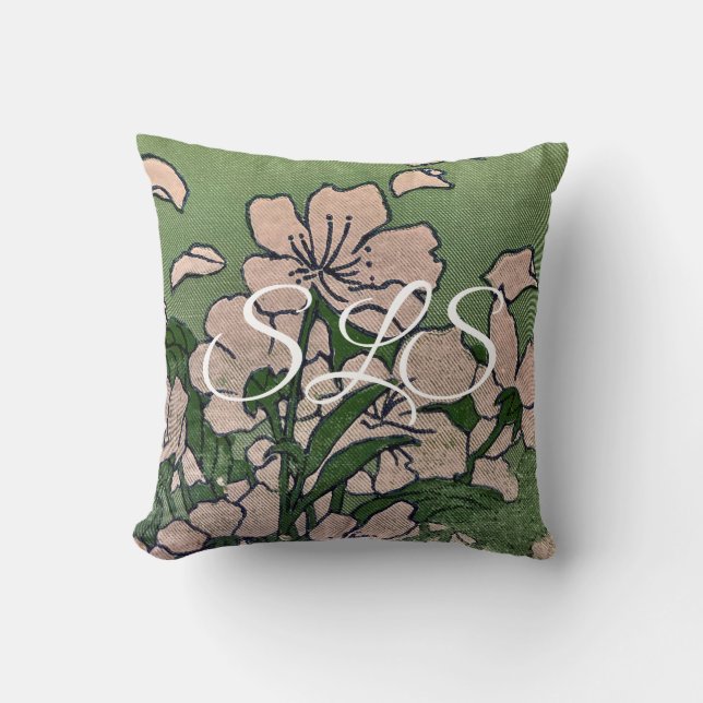 Almofada Pink Blossom Green Throw Pillow (Frente)
