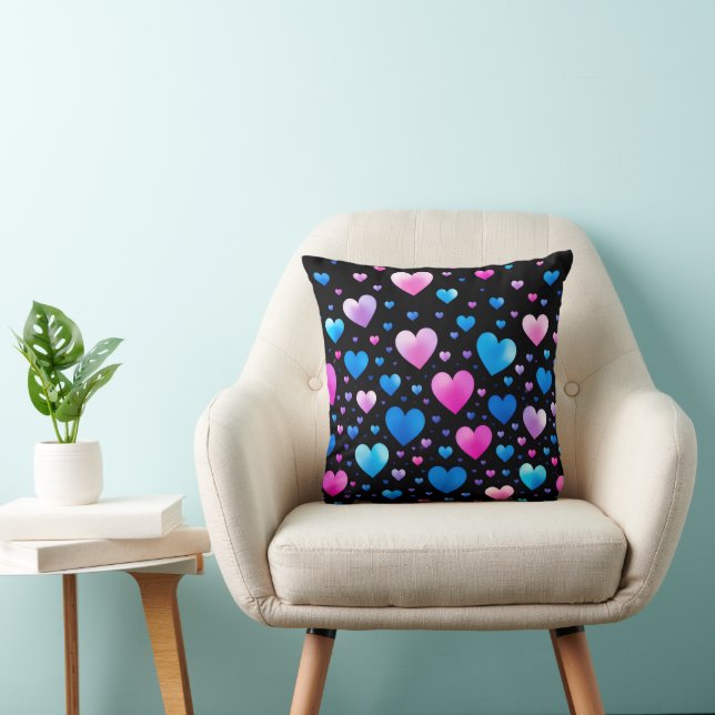 Almofada Pink & Blue Glowing Hearts  (Cadeira)