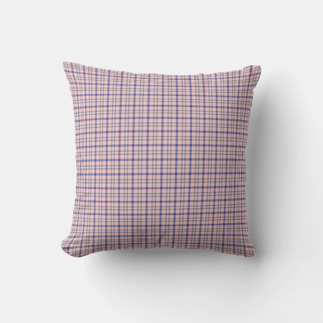 Almofada Pink Blue Plaid Classic Pattern Retro (Frente)