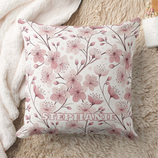 Almofada Pink Cherry Blossom Sakura Pattern on White (2) (Cobertor)