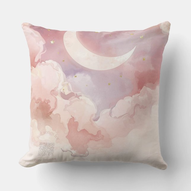 Almofada Pink Cloud & Moon Throw Pillow – Lullaby QR Code (Frente)