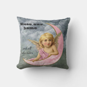 Almofada Pink e Dourado Vintage Angel Abençoe nosso Traves
