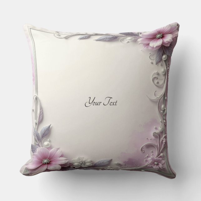 Almofada Pink Floral Frame Throw Pillow (Frente)