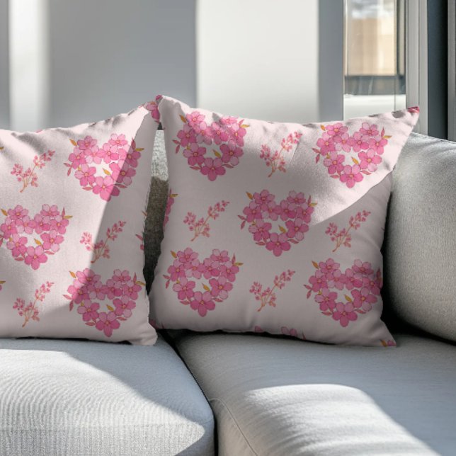 Almofada Pink Floral Hearts Pattern (Criador carregado)