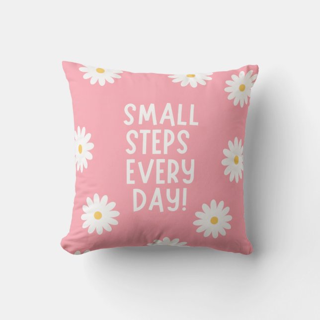 Almofada Pink Floral Inspiration – Small Steps Every Day (Frente)