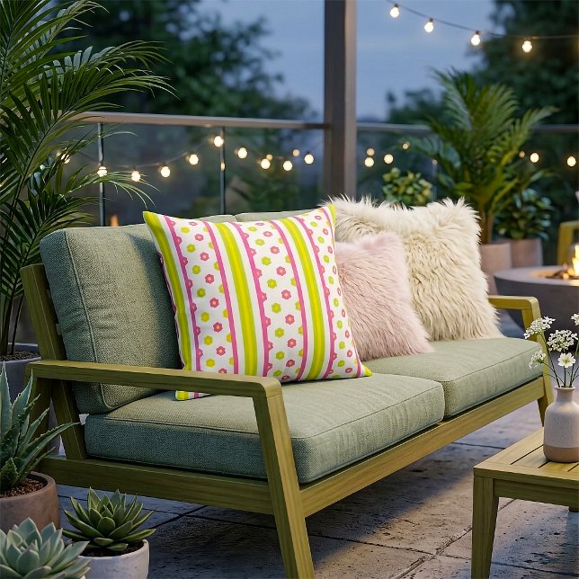 Almofada Pink Floral Stripe Pillow (Criador carregado)