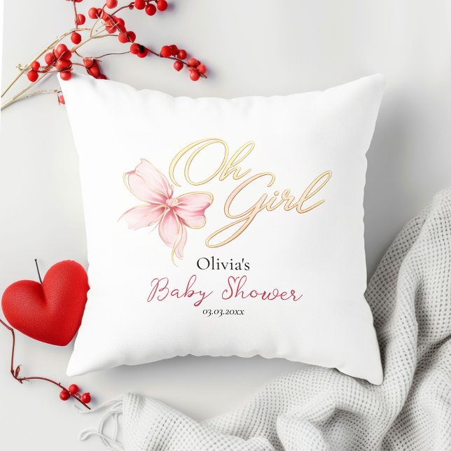 Almofada Pink & Gold “Oh Girl” Gold Typography Baby Shower (Criador carregado)