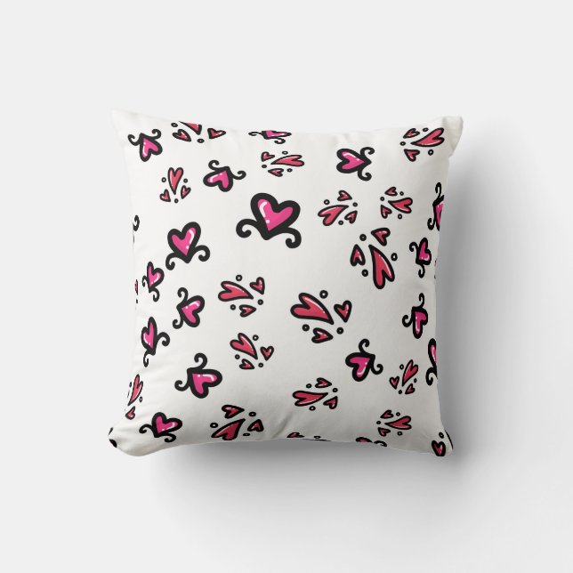 Almofada Pink Hearts Pattern – Cute Doodle Design (Frente)