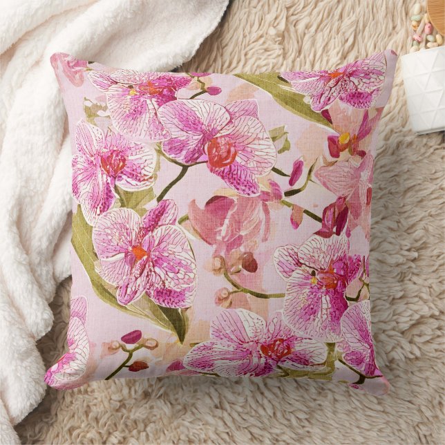 Almofada pink orchid floral pattern (Cobertor)