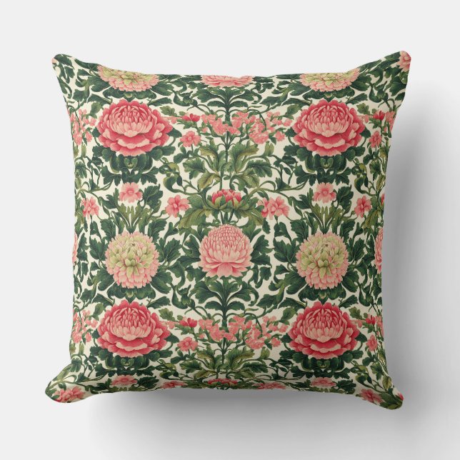 Almofada Pink Peony Symmetrical Floral Pattern (Frente)