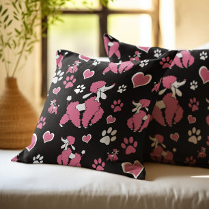 Almofada Pink Poodles and Paw Prints Pattern