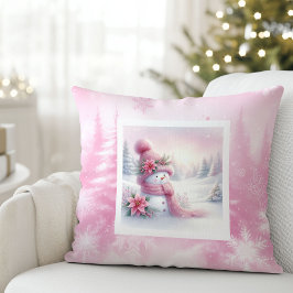 Almofada Pink Snowman Winter Forest Soft Kids Gift Cushion