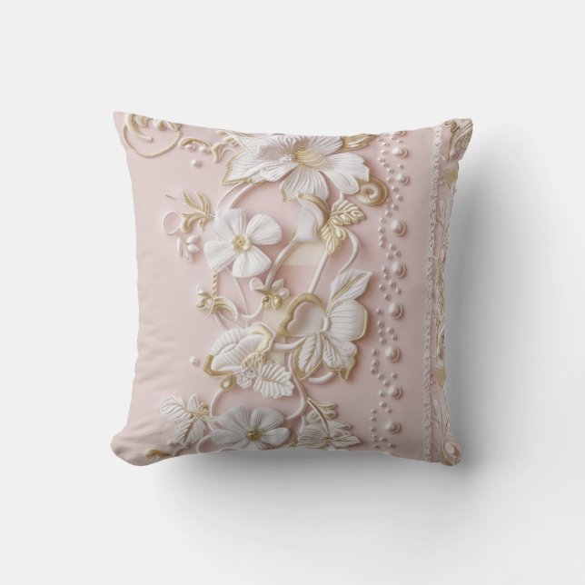 Almofada Pink Vintage Floral Throw Pillow (Frente)
