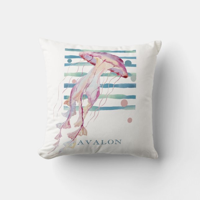 ALMOFADA PINK WATERCOLOR JELLYFISH, PRAIA, AVALON (Frente)