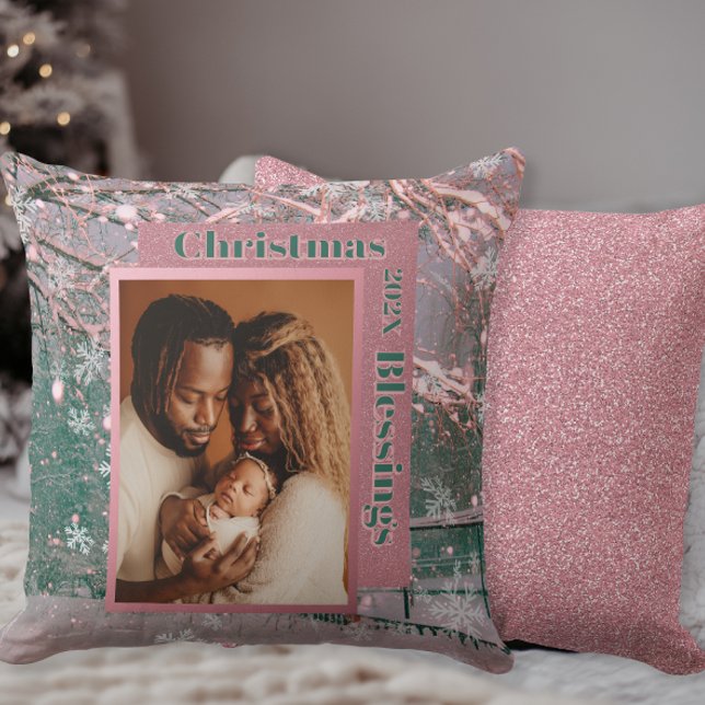 Almofada Pink Winter Christmas Family Photo (Criador carregado)