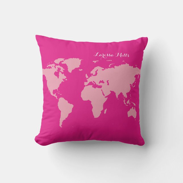 Almofada Pink World of (seu nome) personalizado (Frente)