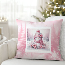 Almofada Pinkmas Cozy Snowman Pillow Winter Forest Decor