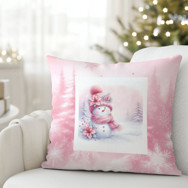 Almofada Pinkmas Snowy Forest Snowman Kids Room Decor (Pinkmas Snowy Forest Snowman Kids Room Decor)