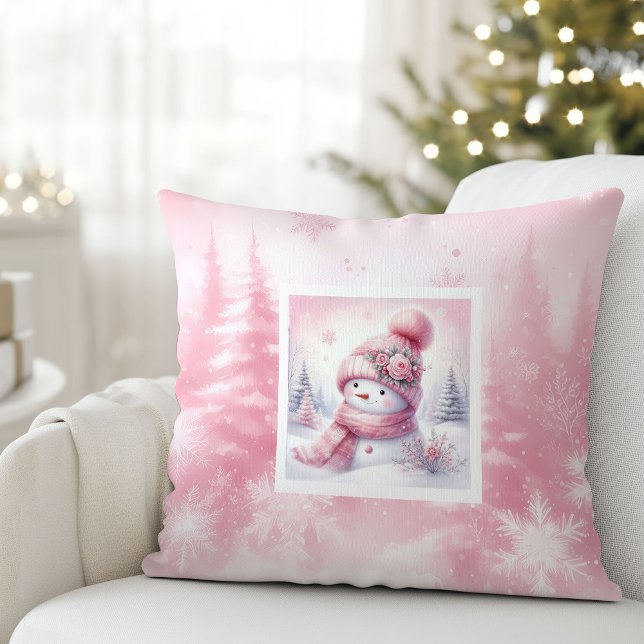 Almofada Pinkmas Winter Forest Snowman Pillow Kids Decor (Pinkmas Winter Forest Snowman Pillow Kids Decor)