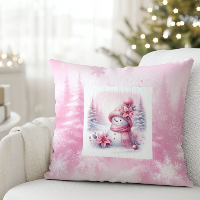 Almofada Pinkmas Winter Scene Snowman Pillow Kids Room (Pinkmas Winter Scene Snowman Pillow Kids Room)
