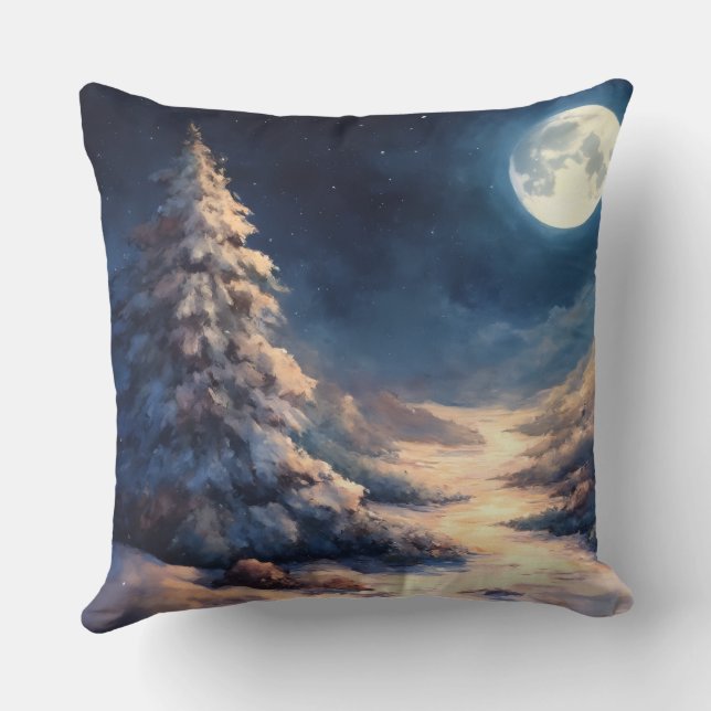 Almofada Pintado Moonlit Snowy Winter Scene Season (Verso)