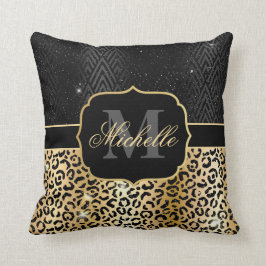 Almofada Pintas de leopardo preto e dourado brilhante e Art