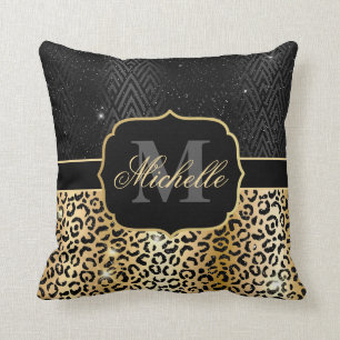 Almofada Pintas de leopardo preto e dourado brilhante e Art