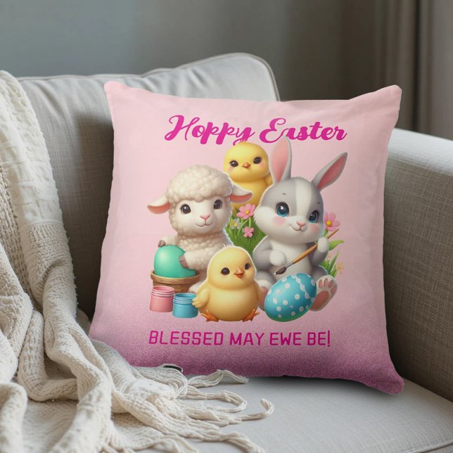 Almofada Pintinhos Coelhinhos Coelhinhos Coelhinhos-De-Pásc (Hoppy Easter Throw Pillow Cover Photo)