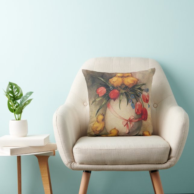 Almofada Pintinhos de Páscoa, Ovos com Flores de Tulipas Ve (Cadeira)