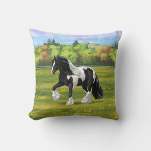 Almofada Pinto Negro Piebald Gypsy Cavalo de Rascunho de Va