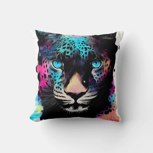 Almofada Pintor de Cores de Animais Selvagens de Leopard (Frente)