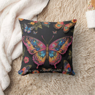Almofada Pintura a óleo de borboleta de boêmia vibrante