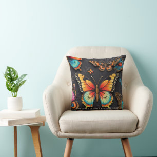 Almofada Pintura a óleo de borboleta de boêmia vibrante